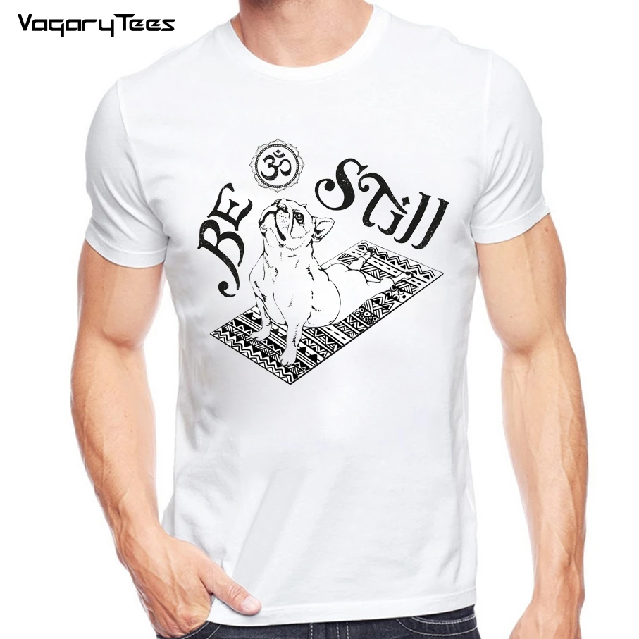 

Streetwear New Funny Buddha T-shirt Men Short Sleeve O-neck Be Still french bulldog T Shirt Summer Casual zen Tees Tops