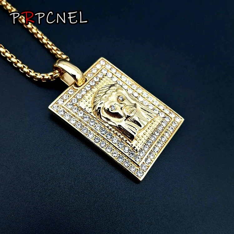 

Punk Golden Jesus Head Micro Pendants Necklaces Jewelry Stainless steel men Hip Hop Bling zircon God Bless Short Chains Chokers