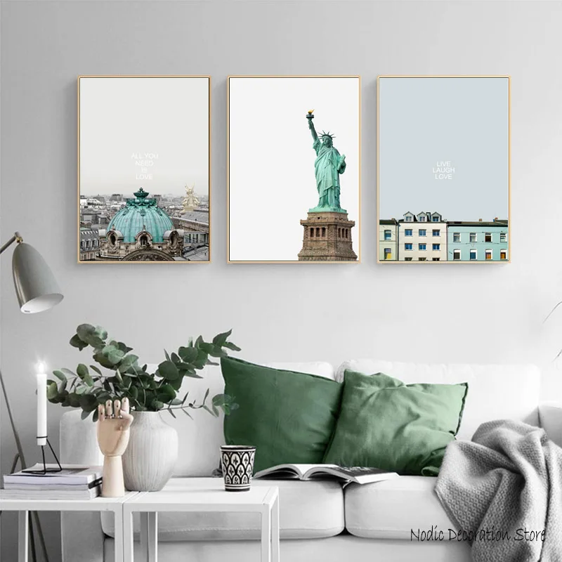 

Nordic Decoration Home Statue Of Liberty Posters And Prints House Wall Picture Building Abstract Painting Canvas Prints Unframed