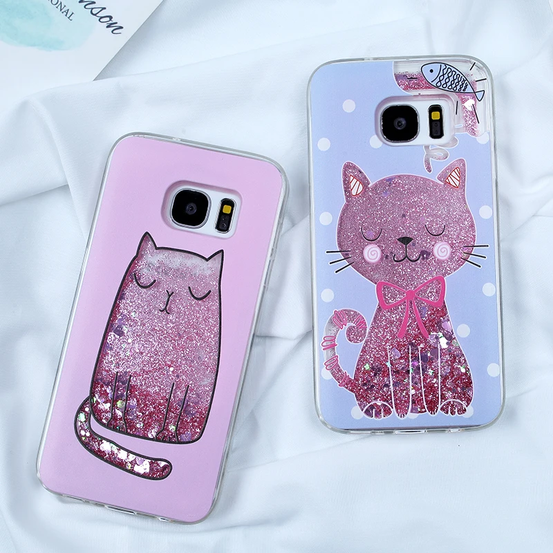 Case For Samsung Galaxy S7 Edge S8 S9 S10 Plus A5 2017 A8 Plus A7 2018 J5 J7 J3 2016 A3 A5 A7 2017 Liquid Glitter Dynamic Cases