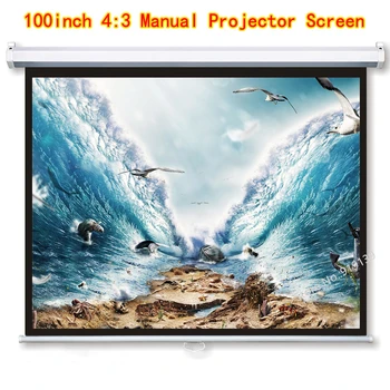 

Manual Pull Down Projection Screen 80x60inch Watching Area Wall Mount Screens For 3D Projector Cinema School Meeting Church