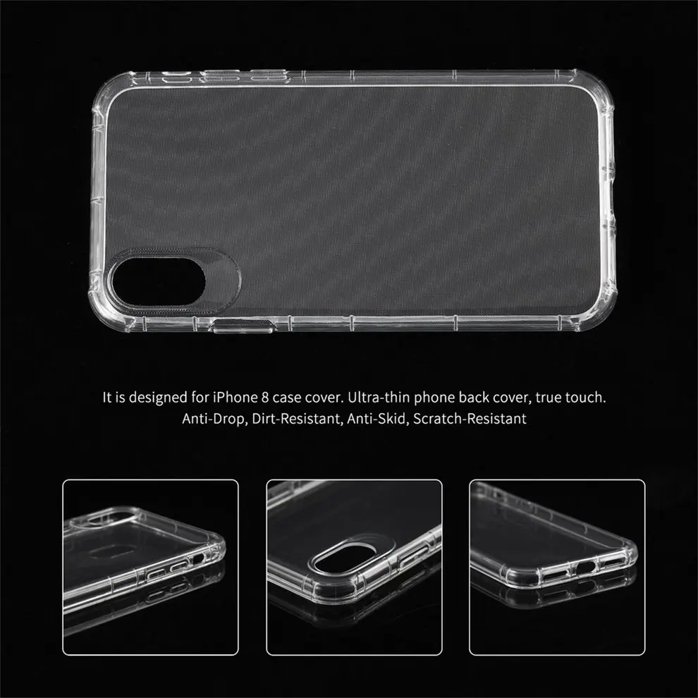 

8pcs Soft TPU Edge Transparent Phone Back Cases Shell Protective Cover For iPhone X