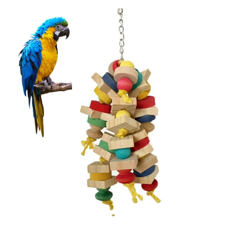 Colorful Parrot Chew Toys Wooden Blocks String Toy Pet Bird Toys Hanging Swing Cage Climbing Ladder Birds Pet Products