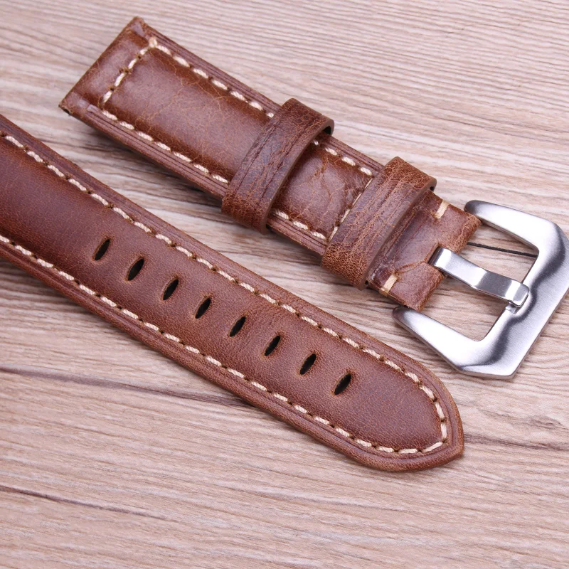 Retro Genuine Leather Brown Watchband with Metal Pin Buckle Accessories