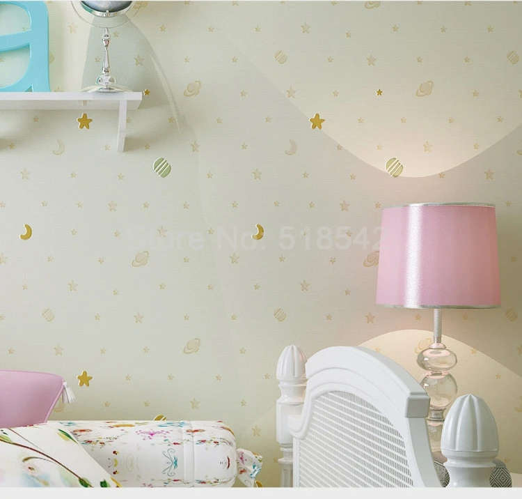 Детская комната нетканые обои самоклеящиеся 3D тисненые Звезды Луны Мальчики и Девочки Спальня Декор наклейки обои современные