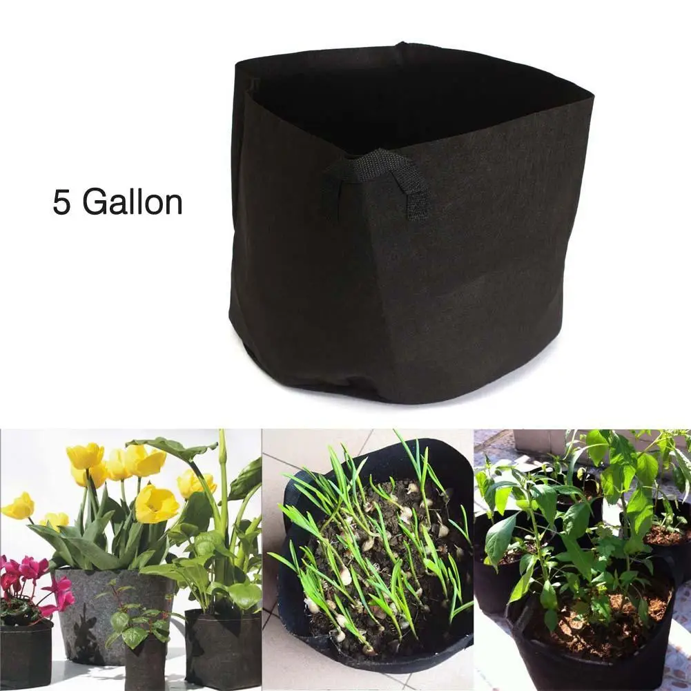 Black Fabric Pots Green Plant Vegetable Pouch Root Containers Round