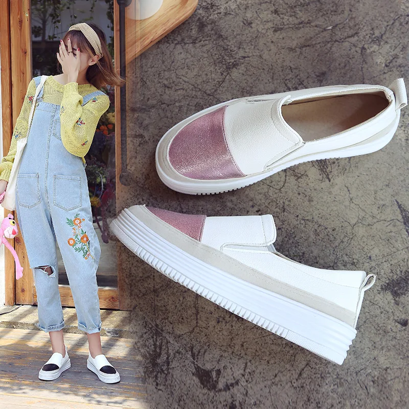 mixed color small white shoes student muffins shoes spring summer newest platform shoes women loafers slip on