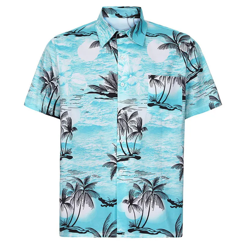 Sunfree Men Hawaii Print Blouse Casual Fashion Camisetas