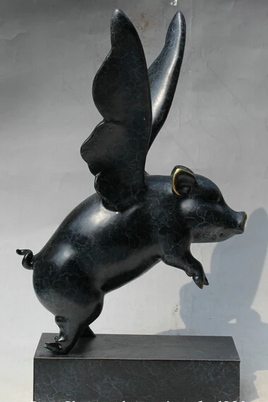 

wholesale factory 23" Old China Pure Bronze Zodiac Year Fly Pig Animal Hog Swine Statue Sculpture