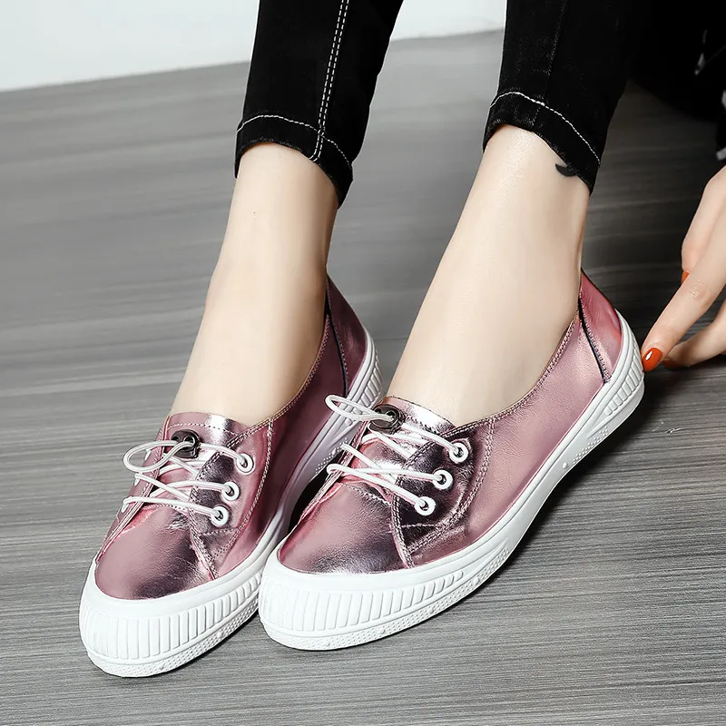 

YMECHIC Fashion Lady's Flat Heel Cross Tied Casual Daily Pink Real Genuine Leather Women Oxfords Shoes Woman Summer Flats 2018
