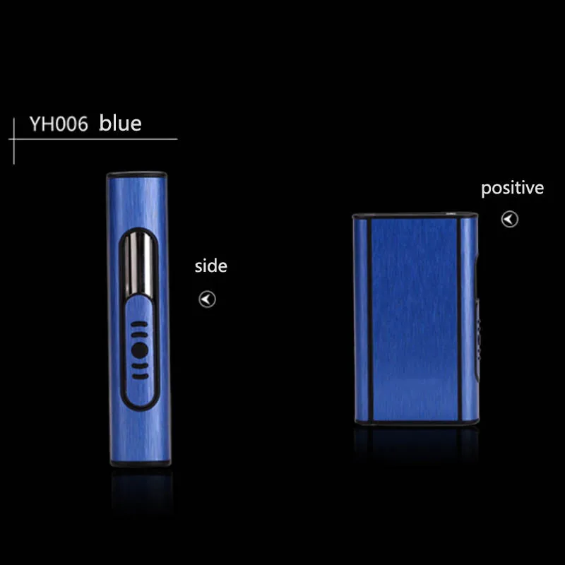 Алюминиевый сплав, автоматическая сигаретная коробка, держатель, аксессуары для сигарет, Портативная usb зарядка, электрическая зажигалка, металлическая коробка - Цвет: Синий