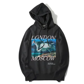 

New 19ss Men Crane eating fish Hoodies Hoody hooded Sweatshirts velvet Cotton Drake Thick Fleece Street Hip hop Cotton #H70