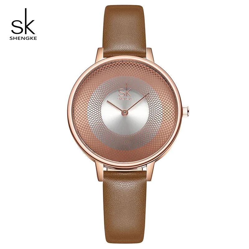 Shengke розовое золото женские стильные женские наручные часы из нержавеющей стали Reloj Mujer новые модные кварцевые часы для женщин# K0104 - Цвет: Brown leather
