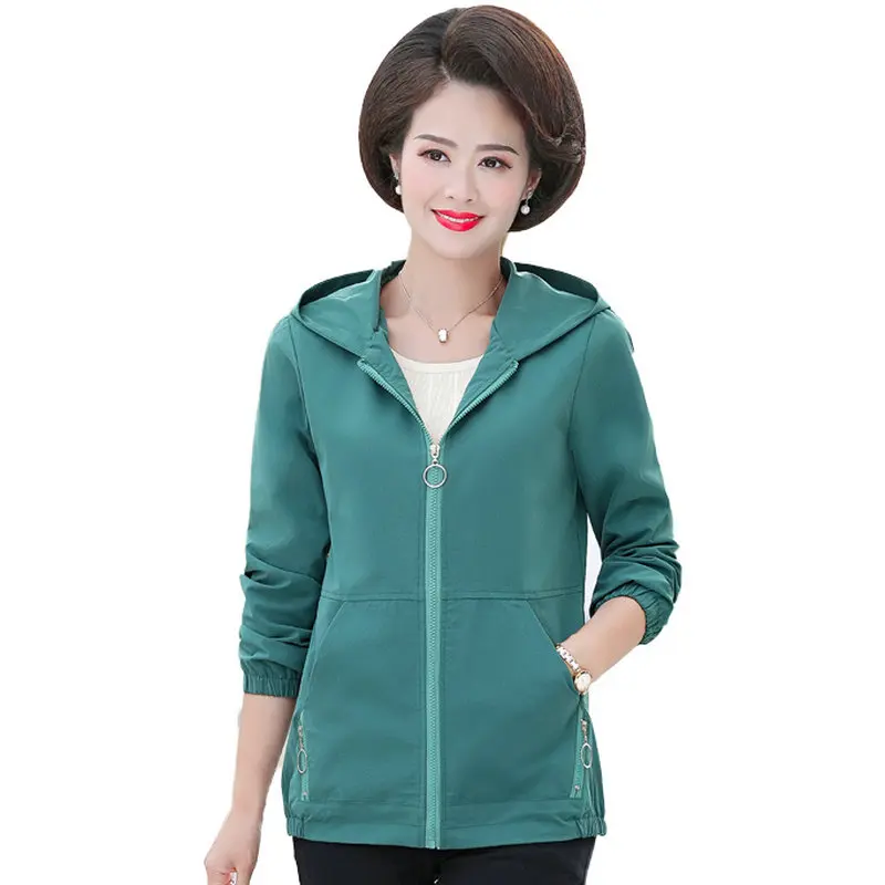 Autumn Women Casual Hooded Jackets Green Pink Wine Red Hood Coat Female Plain Colour Zipper Front Outerwear Woman Clothes Spring