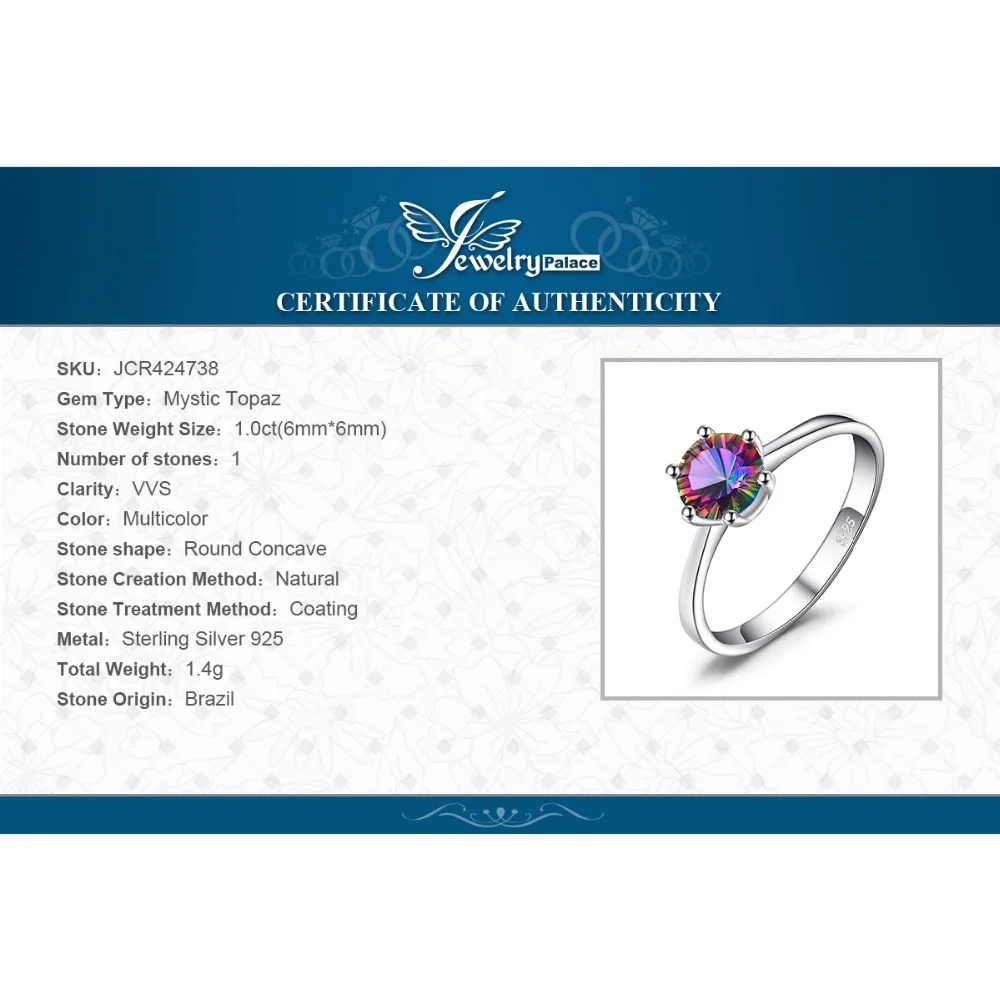 SKCUTE Engagement Multi Color Rainbow Topaz 925 Silver Ring Jewelry