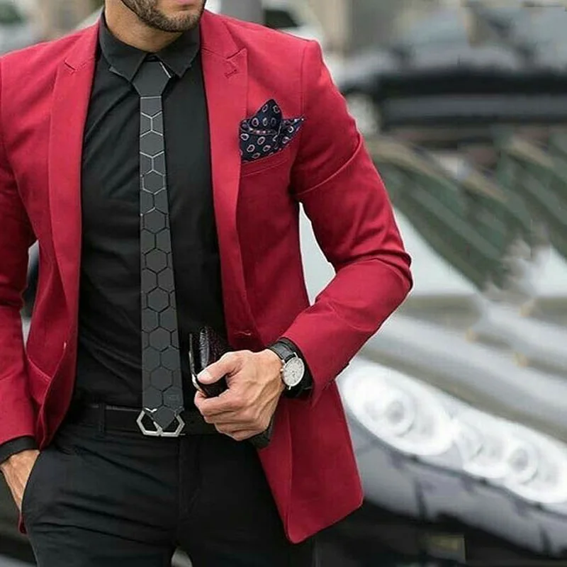 

Custom Made Red Men Suits With Pants Groom Wedding Tuxedos New Fashion Blazers Costume Homme Slim Fit Terno Masculino 2 Pieces