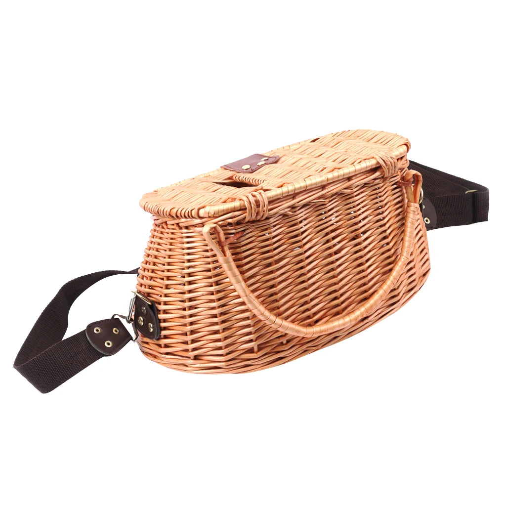 Wicker Fish Basket Fishing Creel Trout Perch Cage Tackle Fisherman Traps Box