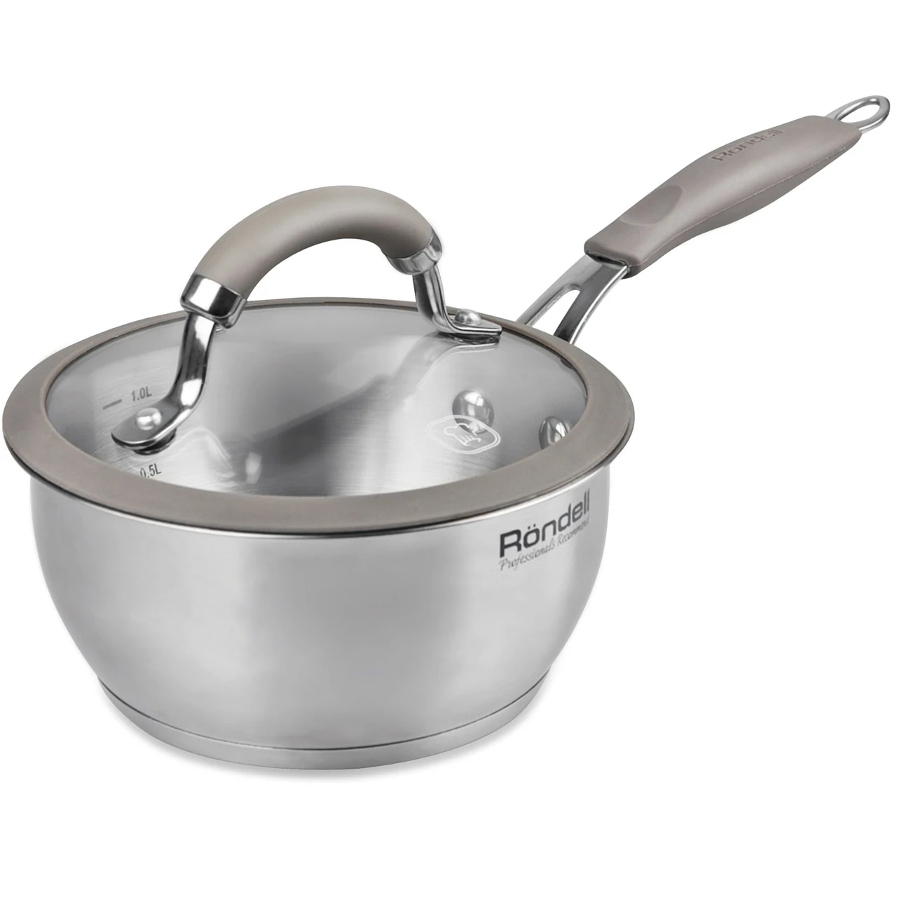 Ковш с крышкой Rondell Balance RDS-752 (Диаметр 16 см, объем 1.4 л, нержавеющая сталь, внутренние отметки литража, подходит для всех типов плит)