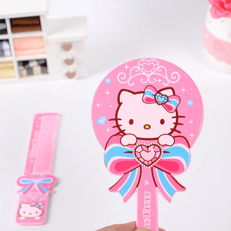 KT Портативный зеркало и расческа Модный милый hello kitty переносной комбинированный макияж зеркало гребень костюм комплект из двух предметов длина 14 см