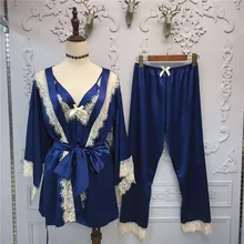 Комплект из 3 предметов Домашняя одежда сексуальные пижамы Для женщин Весна пижамный комплект Высокое качество шелковые пижамы для Для женщин Pijamas