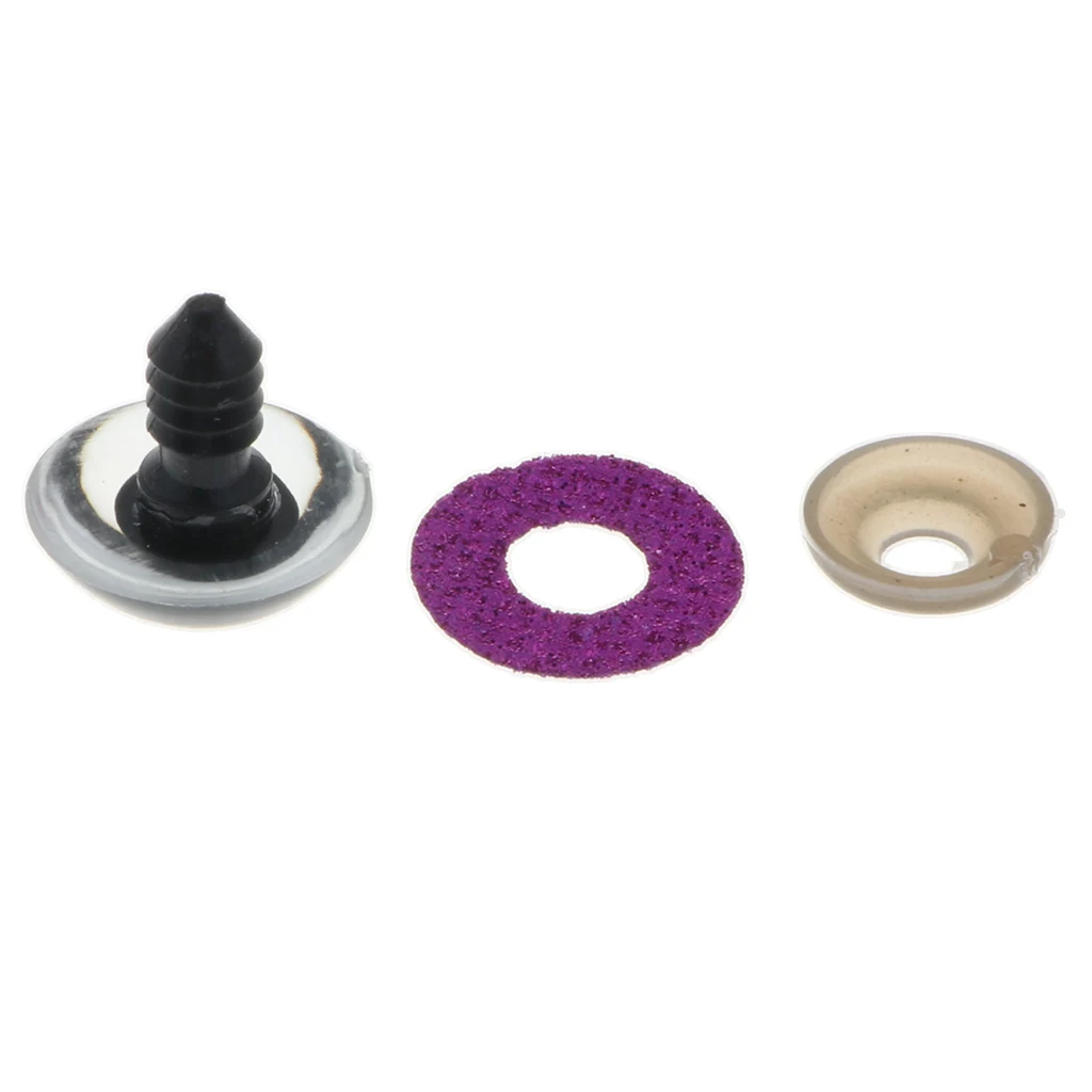 100pcs 10 Colors Plastic Round Safety Eyes + Glitter Nonwovens + Washers For Teddy Bear Soft Stuffed Toy DIY 16mm/18mm/20mm/24mm