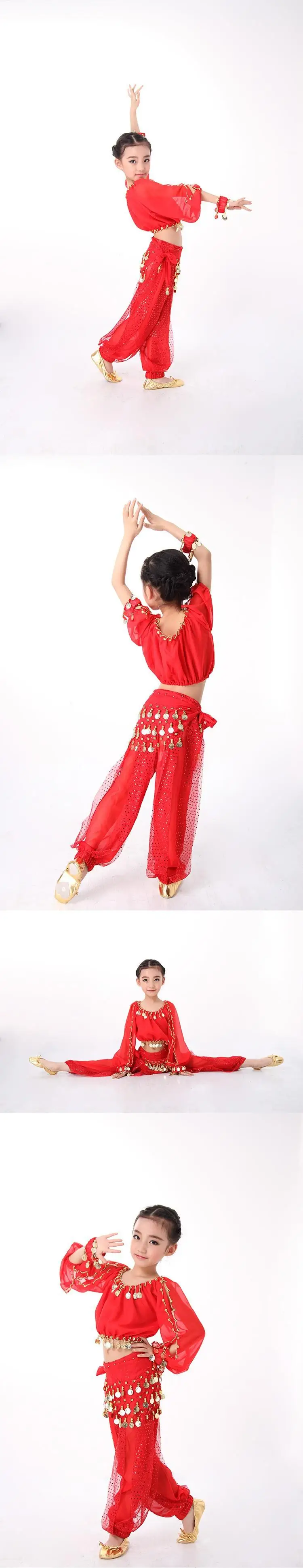 5 шт./компл. костюмы для танца живота индийское платье для Для детей костюмы для танца живота танец живота подарок для девочек S-XXL одежда с длинным рукавом