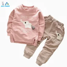 Enfants Vêtements 2016 Automne/Hiver Bébé Garçons Filles Éléphant de Bande Dessinée Coton Set Enfants Vêtements Ensembles Enfant T-Shirt + pantalon Costume