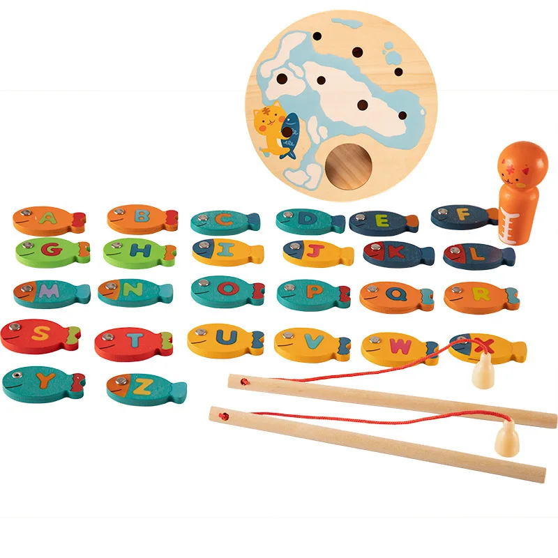 Little Migratory Bird Kitten Fishing Magnetic Toys Wooden Toys fishing game