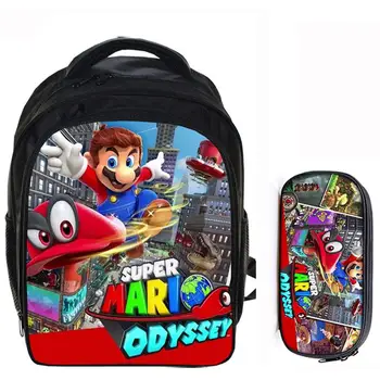 

13 Inch Mario Bros Sonic Boom Boys Girls School Backpacks Children Bagpack Kids Cartoon Bags Mochila Pencil Bag Sets