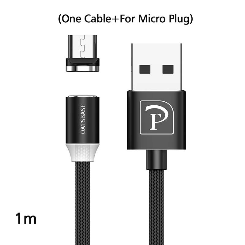 Oatsbasf Магнитный USB кабель для iPhone Micro USB кабель USB C магнит зарядное устройство нейлоновый кабель для redmi note 7 huawei p30 - Цвет: Black For Micro