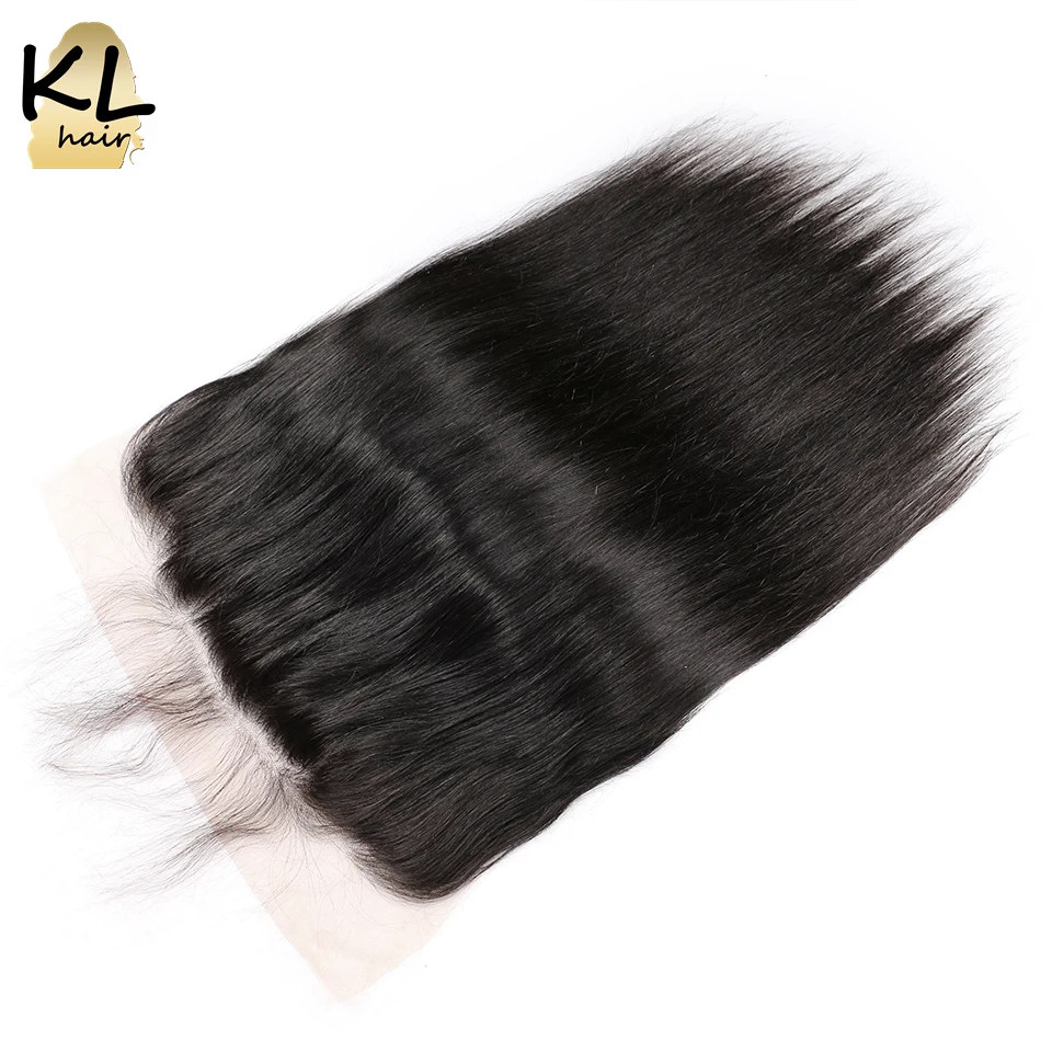 KL Hair предварительно выщипанные прямые 13x6 уха до уха кружева лобовое закрытие с детскими волосами бразильские волосы remy отбеленные узлы человеческие волосы