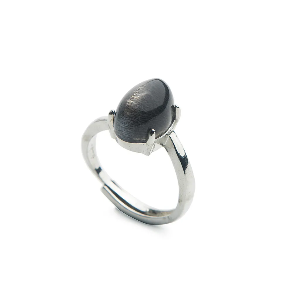 

Genuine Natural Black Sunstone Ring For Women Lady Adjustable Size Charm Crystal Beads Sterling Silver 925 Gems Rings