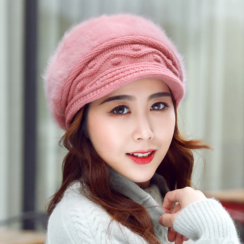 pink colour Новая Зимняя шерстяная одежда шляпа увеличить плюшевый кролик Шапки мэм зимние корейские кролика волос Шапки оригинальность - Цвет: pink colour