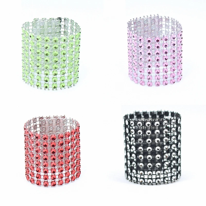 

50pcs Handmade Birthday Party decorations Elegant Bling Rhinestone Napkin Rings for Weddings Adjustable Dinner Table decor