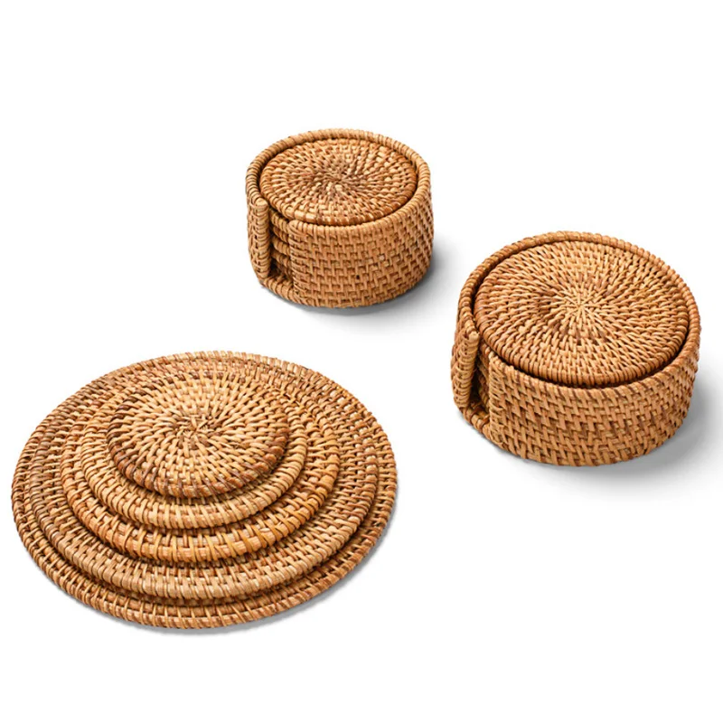  Coasters Placemat Pad Kitchen Table Mats rattan coaster Bowl Mats Padding Mat Insulation Pad Round 