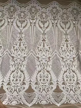 

Tulle lace white color african net lace fabric with emberoidered flowers sequins latest design for evening dresses 5yard/lot