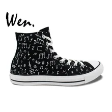 Wen Hot Original Design Custom Hand Painted Shoes Music Notes Black High Top Canvas Sneakers Men Women’s Birthday Gifts