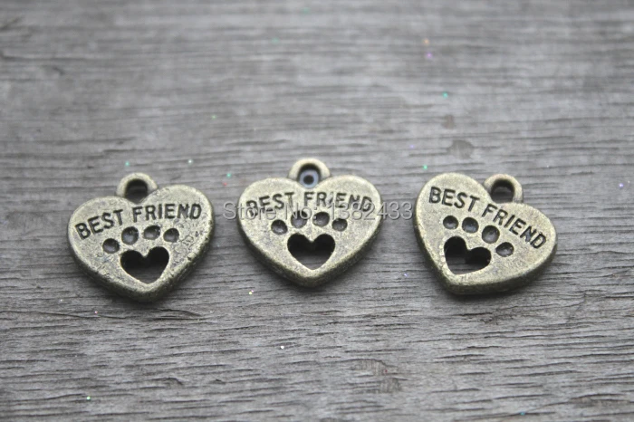 

20pcs--Best Friend Charms, Antique Bronze Tone with Heart Dog Paw charm pendants 15x15mm