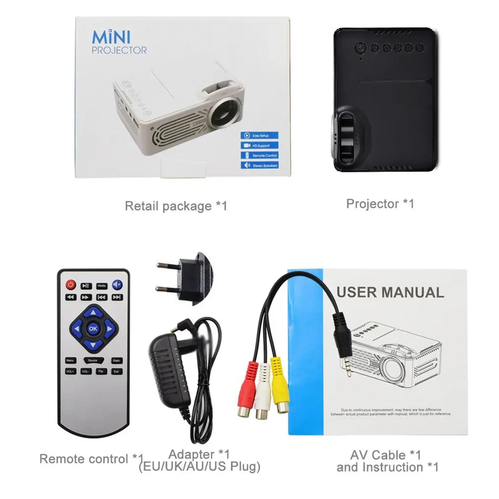 

RD814 Mini Projector Battery LCD LED Projector Portable RD-814 Home Theater LED Cinema USB Children Video Media Player EU Plug