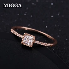 MIGGA блестящие AAA Класс квадратный кубический циркон кольца CZ Кристалл Камень Для женщин Обручение кольцо из розового золота Цвет