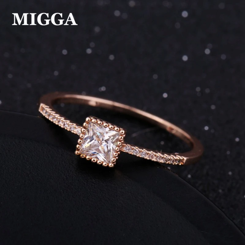 

MIGGA Shining AAA Grade Square Cubic Zircon Ring CZ Crystal Stone Women Engagement Ring Rose Gold Color