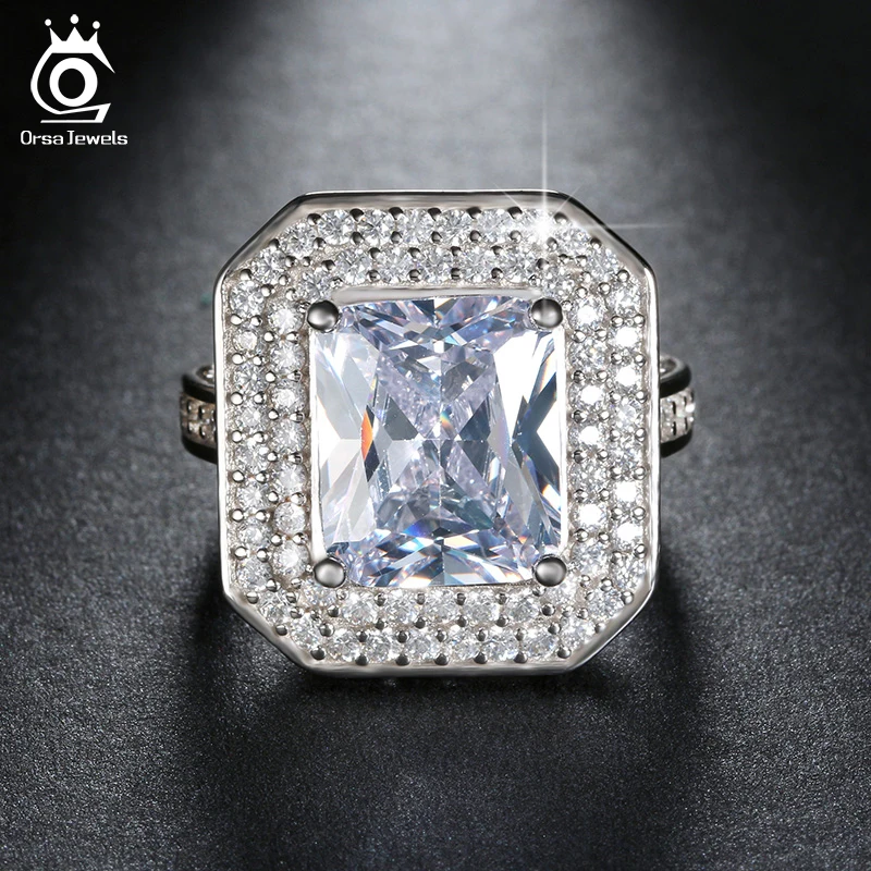 ORSA JEWELS Women's Ring 6 Carat AAA Cubic Zirconia Cushion Cut Wedding Ring Silver Color Engagement Rings For Women AOR103