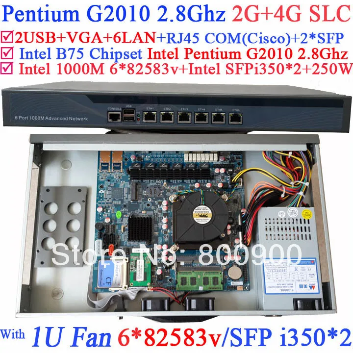 

Industrial software routing 1U Server with 8 ports Gigabit lan Intel Pentium G2010 2.8Ghz 2G RAM 4G SLC Mikrotik PFSense ROS etc