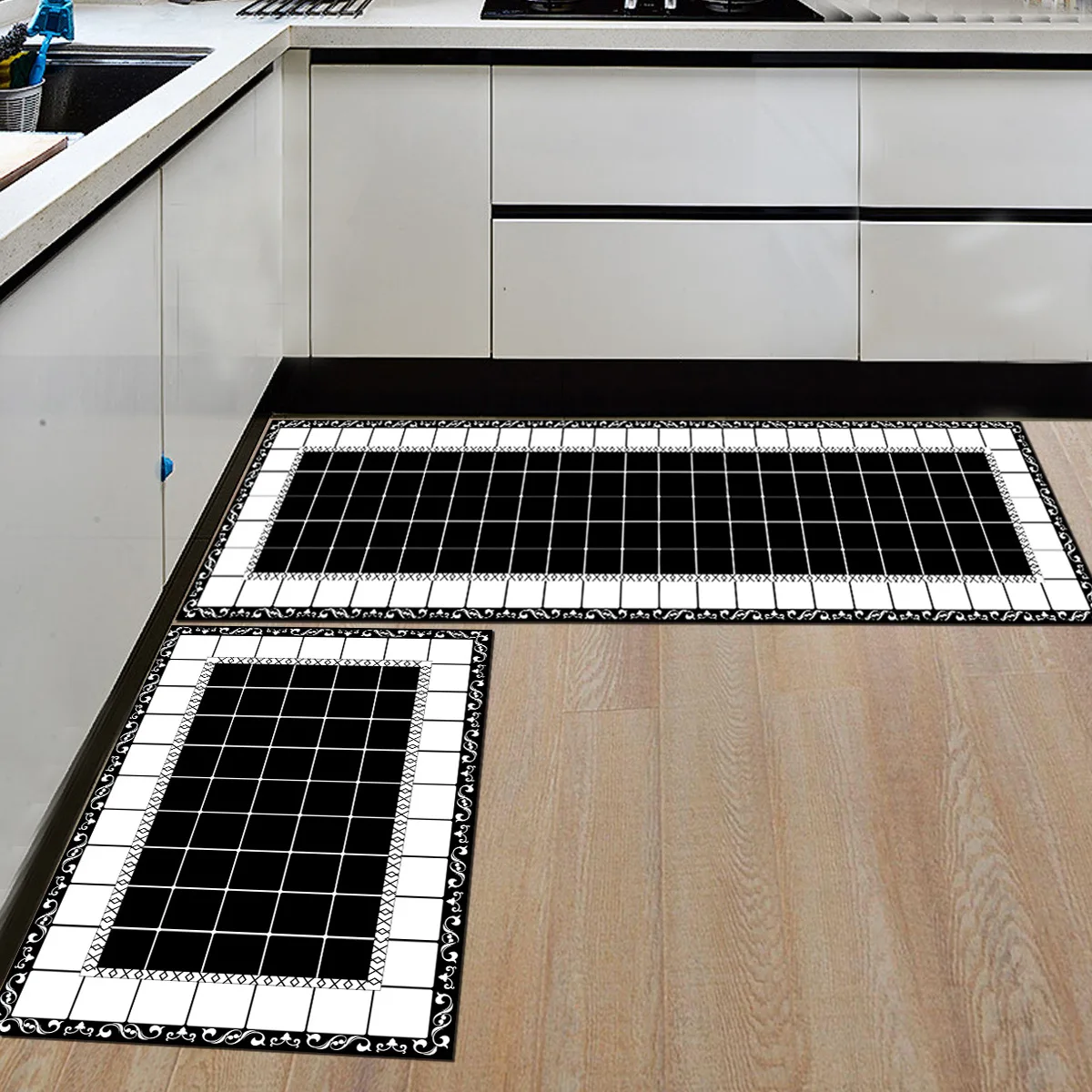 Kitchen Mats And Rugs Black And White Small Square Geometric Indoor