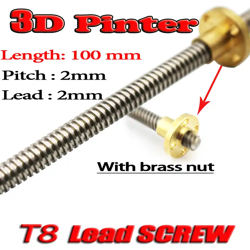 T8 Lead Screw Dia 8MM Pitch 2mm Lead 4mm Length 100mm with Copper Nut THSL-100-8D 3D Printer Part