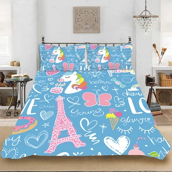 

Cute Letter nicorn 3D Print Kids Bedding set Bedclothes Include Duvet Cover Pillowcase Print Home Textile Bed Linens