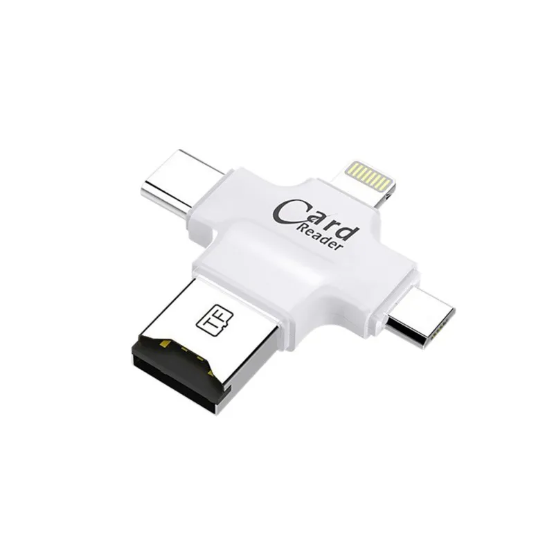 4 в 1 портативный супер скорость Micro TF кард-ридер для iPhone/ipad/ПК/Android с Lightning/usb type C/Micro USB интерфейсы - Цвет: Белый