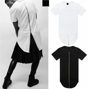 

Men T Shirt Hip Hop Daft Punk Rock Pure White Shirt DJ Streetwear Irregular Long Tops Zipper Long T Shirt Clothes Nice Fashions