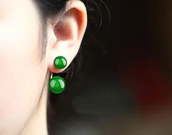 

Baroque Emerald Jade Pith Earring female 925 silver double ear nail shell allergy-proof free shipping