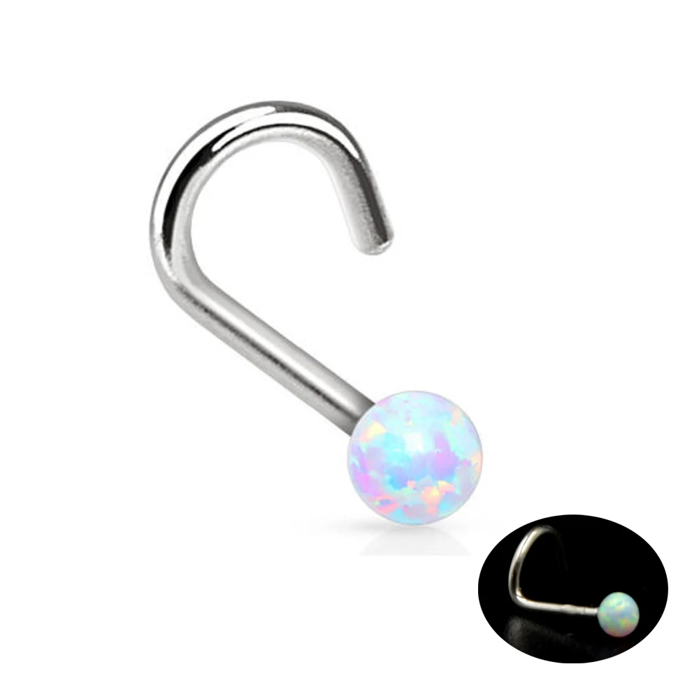 

1Pc 20g New Surgical Steel Nose Hook Screw Stud Bone Piercing Body Jewelry with 2.5mm Opal Ball Top